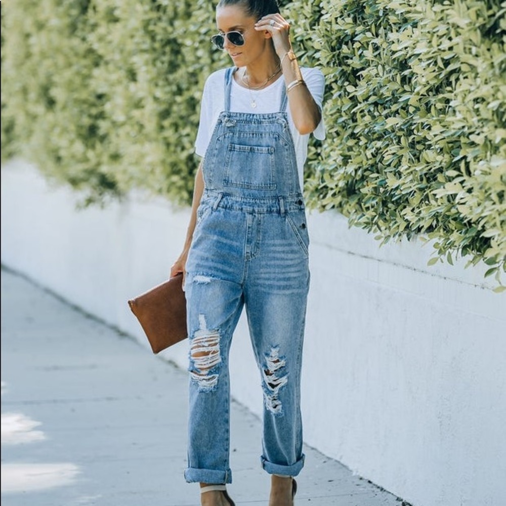 New In bag Brush Pocketed Denim Overalls